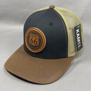 Route 66 Snapback Hat Cap Kamel Souvenir Trucker Mesh Western Farm Leather Mens